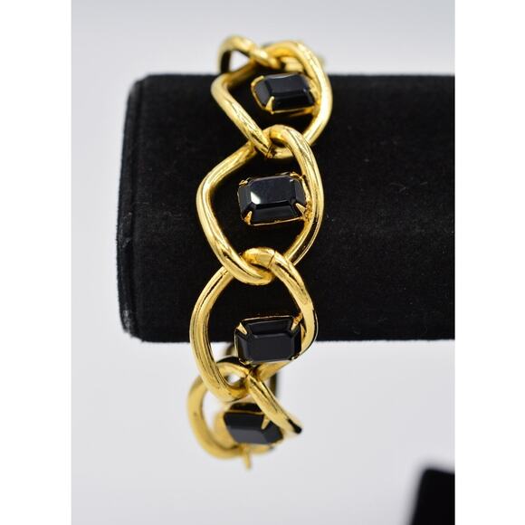 Givenchy Vintage Crystal Chain Bracelet Chunky Black Chunky Signed 1980s BinD - Picture 1 of 12